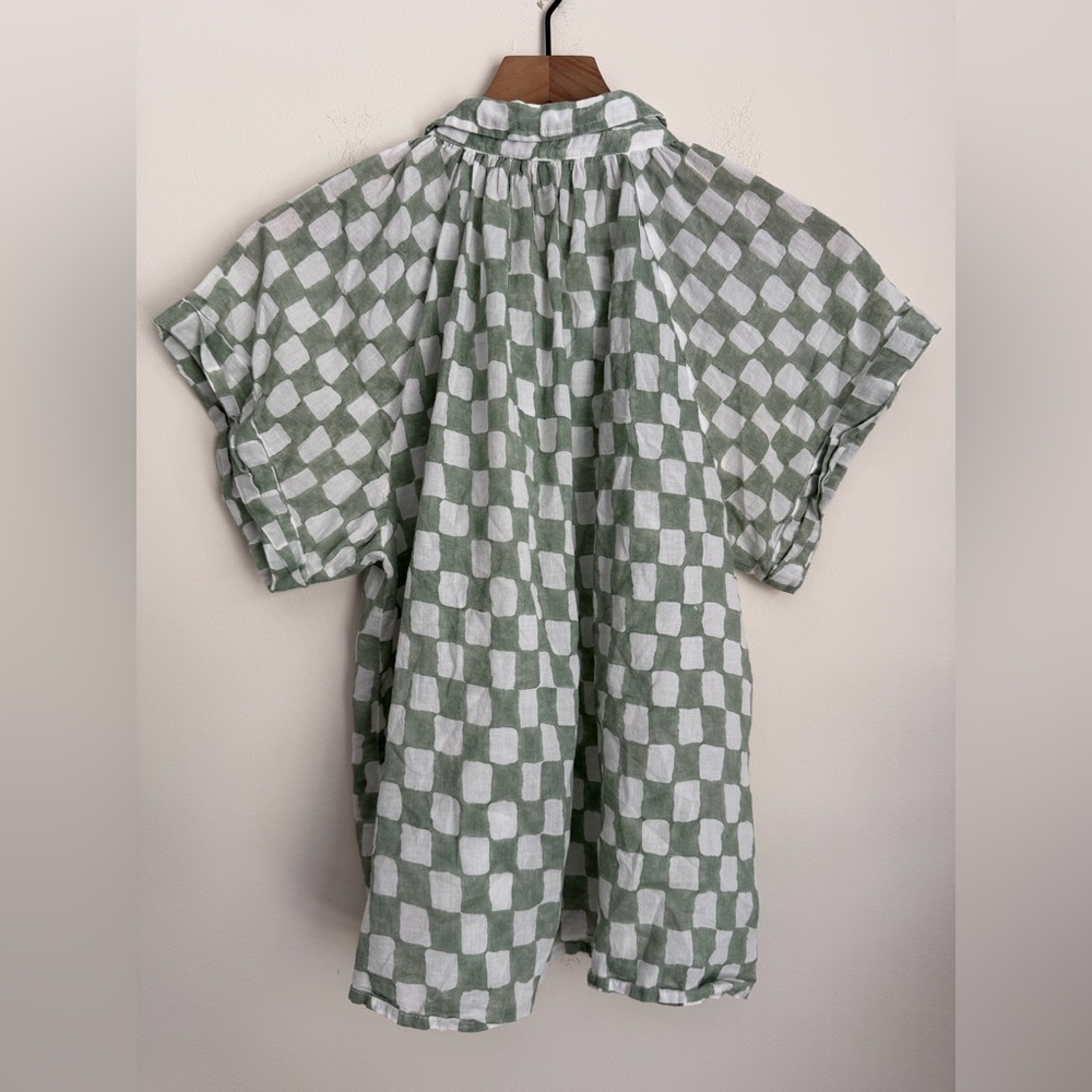 Arrows & Bow x Cleobella Sal Checkered Button Down Blouse in Green S - Picture 2 of 5